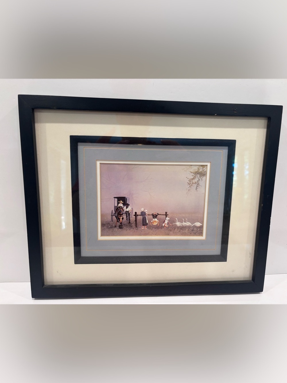 Country Morning Visitors – Framed Amish Folk Art Print